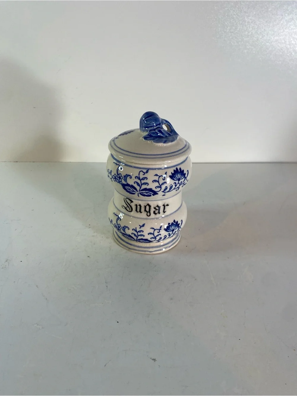 Arnart “Blue Onion” Sugar Jar With Lid  5” Height Japan Mark